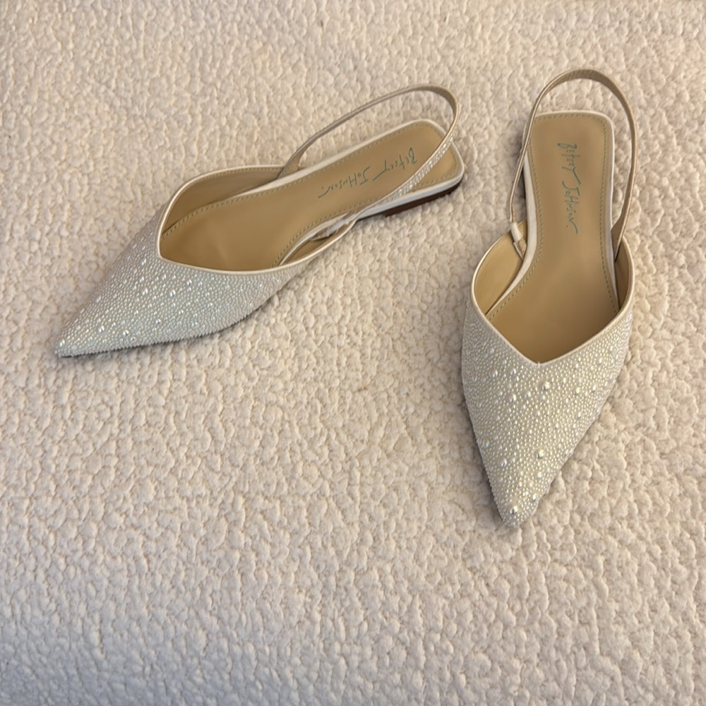 Betsey Johnson White Flats with Rhinestones